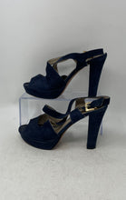 Load image into Gallery viewer, Spatarella Staff Womens Blue Leather Peep Toe Block Platform Heels Size 37