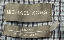Load image into Gallery viewer, Michael Kors Mens Blue Plaid Print Stretch Long Sleeve Slim Fit Dress Shirt Sz M