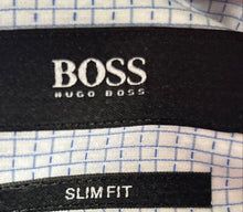 Load image into Gallery viewer, Hugo Boss Mens White Blue Check Slim Fit Long Sleeve Collared Dress Shirt Sz 17