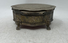 Load image into Gallery viewer, Silver-Tone Engraved British Royal Coat Of Arms Lion Paw Footed Oval Jewelry Box