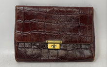Load image into Gallery viewer, Fossil Womens Brown Croc-Embossed Leather Turn Lock Inner Pocket Clutch Wallet
