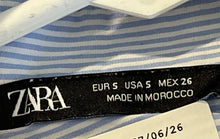 Load image into Gallery viewer, Zara Womens Light Blue White Striped Short Sleeve Collared Shirt Dress Size S