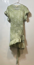 Load image into Gallery viewer, Michael Kors Womens Green Paisley Print Ruffle Waist Tie Mini Dress Size M