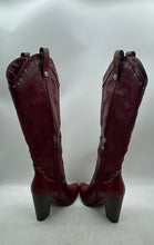 Load image into Gallery viewer, Unbranded Womens Burgundy Studded Pointed Toe Knee High Western Boots Size 9.5