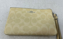 Load image into Gallery viewer, Coach Womens Beige Signature Print Leather Corner Zip Lined Wristlet Wallet