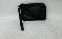 Load image into Gallery viewer, Fossil Womens Black Leather Card Holder Zipper Small Wristlet Wallet