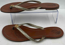 Load image into Gallery viewer, Authentic Tory Burch Womens Terra Brown Gold Open Toe Flat Thong Sandals Sz 8.5M
