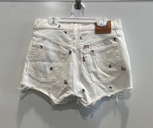 Load image into Gallery viewer, Levi's Premium Womens White Floral Denim Light Wash Raw Hem Jean Shorts Size W27