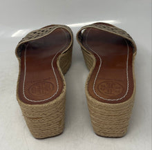 Load image into Gallery viewer, Authentic Tory Burch Womens Brown Espadrille Wedge Slide Sandals Sz 7.5 Stained