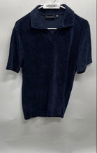 Load image into Gallery viewer, Elie Tahari Mens Blue Ribbed Velour Spread Collar Short Sleeve Polo Shirt Size S