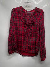 Load image into Gallery viewer, Tommy Hilfiger Womens Red Plaid Ruffle V-Neck Long Sleeve Blouse Top Size Medium