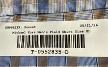Load image into Gallery viewer, Michael Kors Mens Blue Plaid Long Sleeve Slim Fit Stretch Dress Shirt Size XL