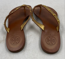 Load image into Gallery viewer, Authentic Tory Burch Womens Gold-Tone Leather Slip-On Flip-Flop Sandals Size 7M
