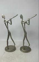Load image into Gallery viewer, Vintage Set Of 2 Pcs Silver-Tone Engraved Brass Baseball Player Art Sculpture