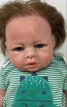 Load image into Gallery viewer, Brown Hair Realistic Baby Doll With White Green Striped Outfit