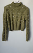 Load image into Gallery viewer, Zara Womens Green Long Sleeve High Neck Pearl Cropped Pullover Sweater Size L