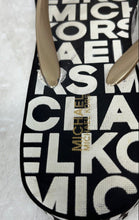 Load image into Gallery viewer, Michael Kors Womens Bedford Black White Yellow Wedge Flip Flop Sandals Size 9M