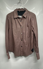 Load image into Gallery viewer, Zara Womens Mauve Faux Leather Long Sleeve Collared Button-Up Shirt Size Small