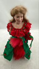 Load image into Gallery viewer, Blonde Hair Green Eyes Standing Porcelain Doll Collection In Green Red Dress