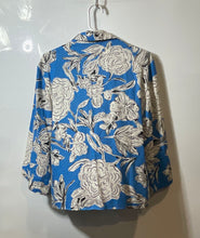 Load image into Gallery viewer, Zara Womens Blue Floral Print 3/4 Sleeve Button Front Tunic Blouse Top Size M
