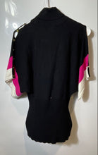 Load image into Gallery viewer, Cache Womens Black Pink White Short Sleeve Turtleneck Pullover Sweater Size M