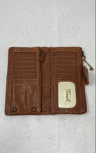 Load image into Gallery viewer, Fossil Womens Brown Leather Multiple Slots Signature Key Charm Bi-Fold Wallet
