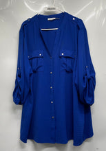 Load image into Gallery viewer, Calvin Klein Womens Blue Roll Tab Sleeve Button Front Blouse Top Size 3X