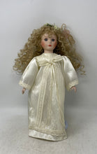 Load image into Gallery viewer, Vintage Blonde Curly Hair Floral Headband Porcelain Doll With Lace Outfit