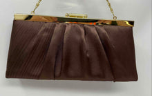 Load image into Gallery viewer, Jessica McClintock Womens Brown Satin Pleated Crossbody Chain Strap Clutch Purse