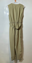 Load image into Gallery viewer, Zara Womens Green Sleeveless V-Neck Belted One-Piece Jumpsuit Size Medium