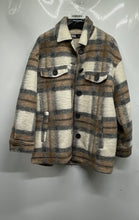 Load image into Gallery viewer, Zara Womens Gray And Brown Plaid Long Sleeve Button Front Jacket Size Medium