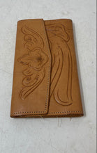 Load image into Gallery viewer, Womens Brown Leather Embossed Handmade Outer Pocket Card Holder Trifold Wallet