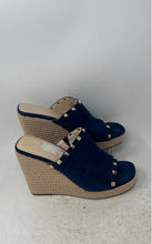 Load image into Gallery viewer, Marc Fisher Womens Blue Leather Studs Open Toe Wedge Espadrilles Sandals Size 9M