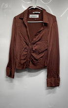 Load image into Gallery viewer, Zara Womens Brown Long Sleeve Collared Button Front Blouse Top Size Large