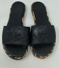 Load image into Gallery viewer, Authentic Tory Burch Womens Black Espadrille Slide Sandals Size 9.5M Damaged
