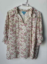Load image into Gallery viewer, CeCe Womens Multicolor Floral 3/4 Sleeve Tie Neck Pullover Blouse Top Size L