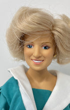 Load image into Gallery viewer, Blonde Hair Blue Eyes Princess Diana Play Doll In Green Dress With Display Stand