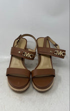 Load image into Gallery viewer, Michael Kors Womens Farrah Brown Leather Wedge Espadrille Sandals Size 7.5M