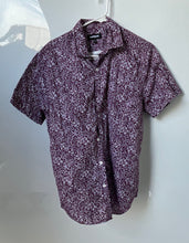 Load image into Gallery viewer, Express Mens Purple Floral Cotton Short Sleeve Collared Dress Shirt Size M