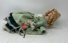 Load image into Gallery viewer, Antique Ceramic Decor Blonde Curly Hair Green Dress Floral Lace Fashion Doll