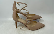 Load image into Gallery viewer, Nine West Womens Beige Patent Faux Leather High Ankle Strap Pump Heels Size 8.5M