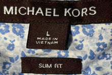 Load image into Gallery viewer, Michael Kors Mens White Blue Floral Print Slim Fit Button-Up Shirt Size Large
