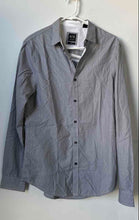 Load image into Gallery viewer, Armani Exchange Mens Gray And White Long Sleeve Collared Button-Up Shirt Size S