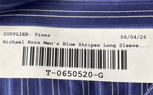 Load image into Gallery viewer, Michael Kors Mens Blue Striped Cotton Collared Dress Shirt Size 17 36/37
