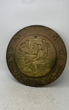 Load image into Gallery viewer, Decorative Brass Dish Features An Embossed Scene Of Men In A Tavern Plate