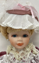 Load image into Gallery viewer, Victorian Style Pink Rose Lace Dress Blonde Hair Blue Eyes Porcelain Doll