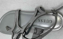 Load image into Gallery viewer, Guess Womens Silver-Tone Rhinestone Open Toe Flat Strappy Sandals Size 9M