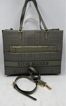 Load image into Gallery viewer, Steve Madden Womens Green Monogram Print Leather Outer Pocket Shoulder Bag