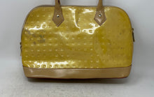 Load image into Gallery viewer, Arcadia Womens Yellow Embossed Patent Leather Monogram Zip Top Satchel Handbag
