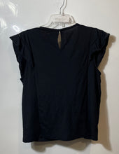 Load image into Gallery viewer, Ann Taylor Womens Black Cap Sleeve Round Neck Ruffle Blouse Top Size L